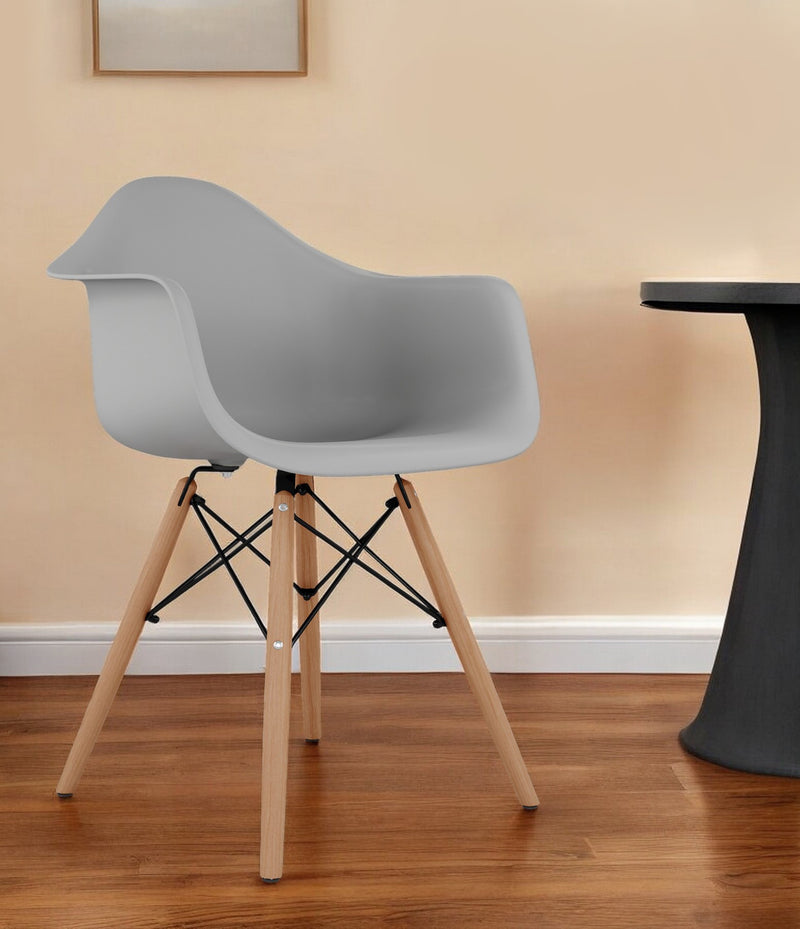 Gray And Natural Heavy Duty Plastic And Solid Wood Dining Arm Chair By Homeroots | Dining Chairs | Modishstore - 1