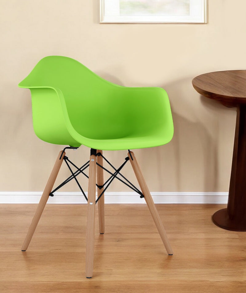 Green And Natural Heavy Duty Plastic And Solid Wood Dining Arm Chair By Homeroots | Dining Chairs | Modishstore - 1