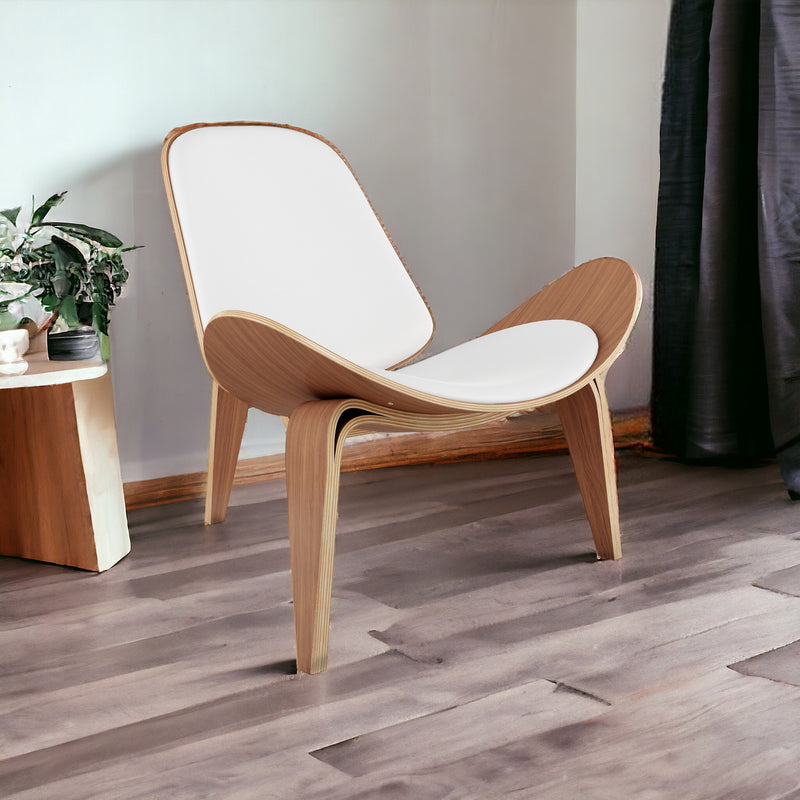 White and Brown Faux Leather Lounge Chair By Homeroots | Accent Chairs | Modishstore - 1