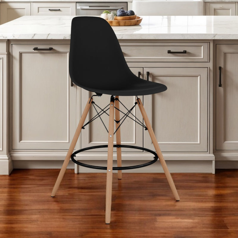Black And Brown Heavy Duty Plastic And Solid Wood Counter Height Bar Chair By Homeroots | Bar Stools | Modishstore - 1