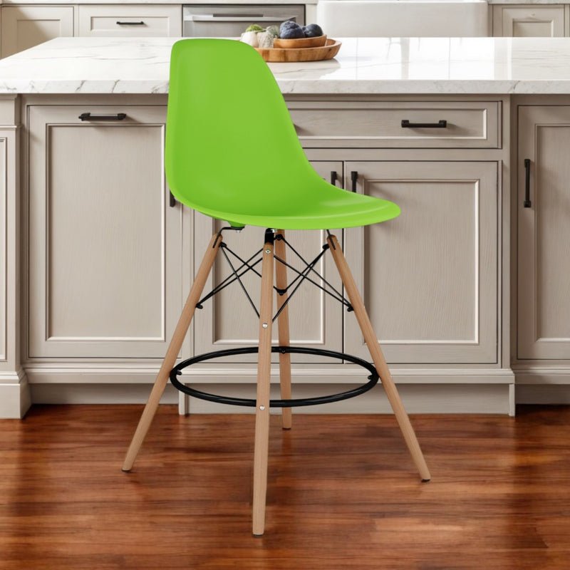 Green And Brown Heavy Duty Plastic And Solid Wood Counter Height Bar Chair By Homeroots | Bar Stools | Modishstore - 1
