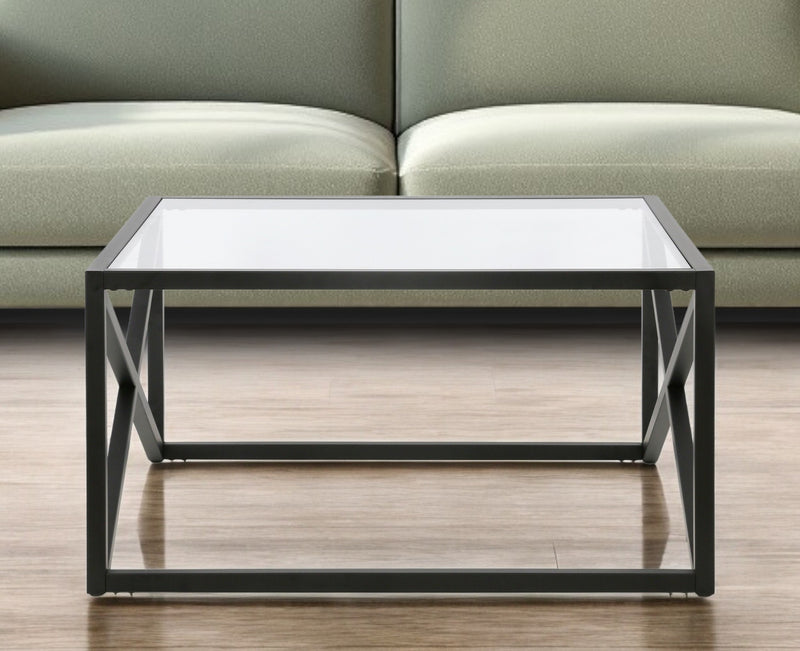 Black Glass And Steel Square Coffee Table By Homeroots | Coffee Tables | Modishstore - 1