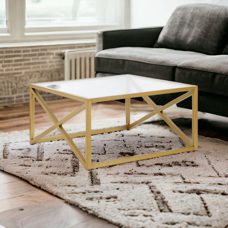 Gold Glass And Steel Square Coffee Table By Homeroots | Coffee Tables | Modishstore - 1