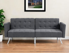 Dark Gray Linen Sleeper Sofa With Silver Legs By Homeroots