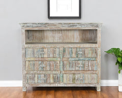 White Distressed Reclaimed Wood Open And Enclosed Storage Entertainment Center By Homeroots