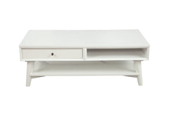 White Solid And Manufactured Wood Coffee Table With Drawer By Homeroots