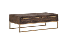 Dark Brown And Gold Metal Coffee Table With Drawer By Homeroots