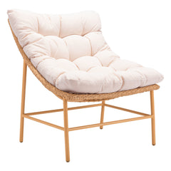 Beige and Brown Aluminum Indoor Outdoor Accent Chair with Beige Cushion By Homeroots