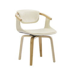 Off White And Natural Upholstered Faux Leather Dining Arm Chair By Homeroots