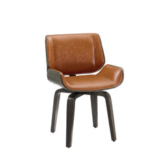 Brown And Black Upholstered Faux Leather Curved Back Dining Side Chair By Homeroots