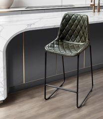 Green and Black Leather and Iron Counter Height Bar Chair By Homeroots