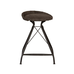 Brown and Black Leather and Iron Low Back Counter Height Swivel Bar Chair By Homeroots