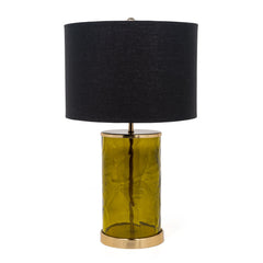 Green Glass LED Table Lamp With Black Drum Shade By Homeroots