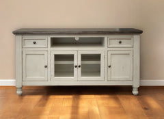 Ivory Solid Wood Open shelving Distressed TV Stand By Homeroots