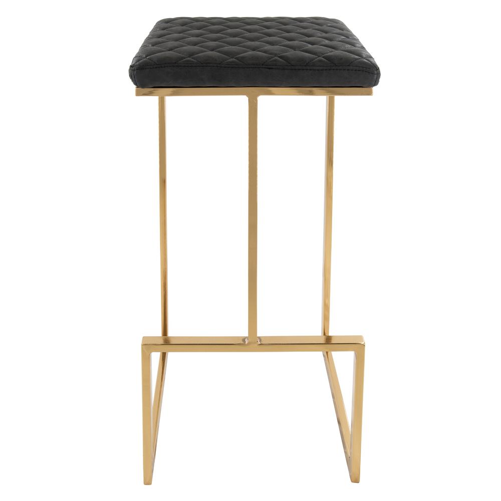 LeisureMod Quincy Quilted Stitched Leather Bar Stools With Gold Metal Frame - QSG29BL | Bar Stools | Modishstore