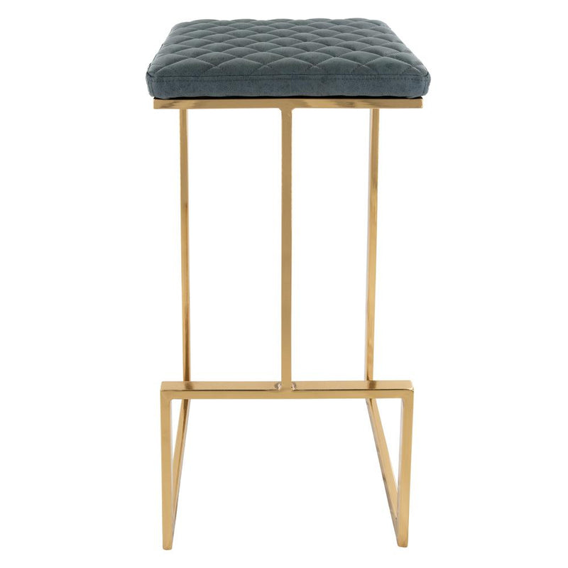 LeisureMod Quincy Quilted Stitched Leather Bar Stools With Gold Metal Frame - QSG29BU | Bar Stools | Modishstore