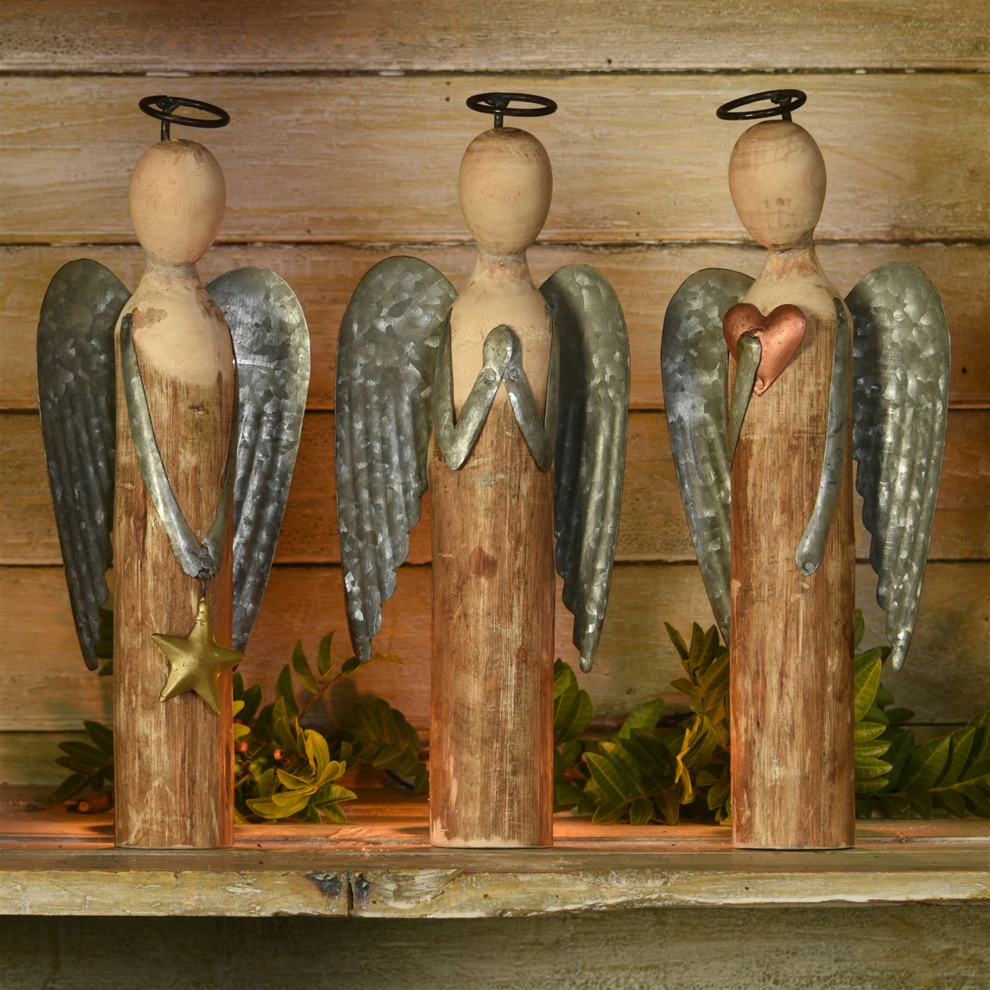 Angel with Star, Wood & Metal - Small Set Of 4 By HomArt | Ornaments | Modishstore - 4