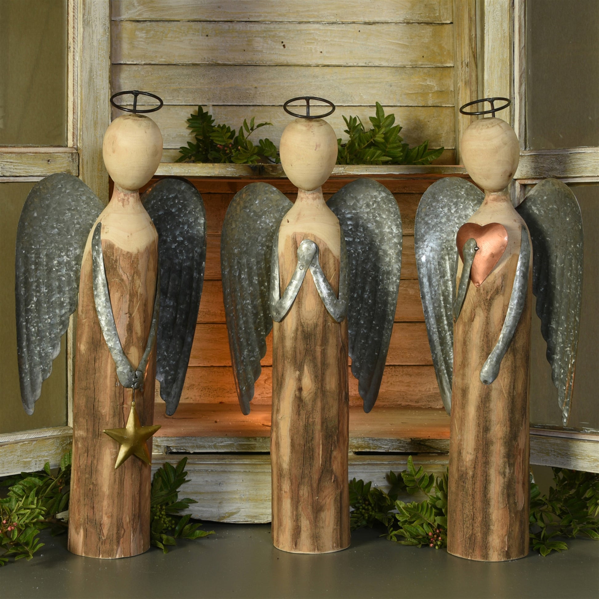 Angel with Star, Wood & Metal - Large Set Of 4 By HomArt | Figurines | Modishstore - 4