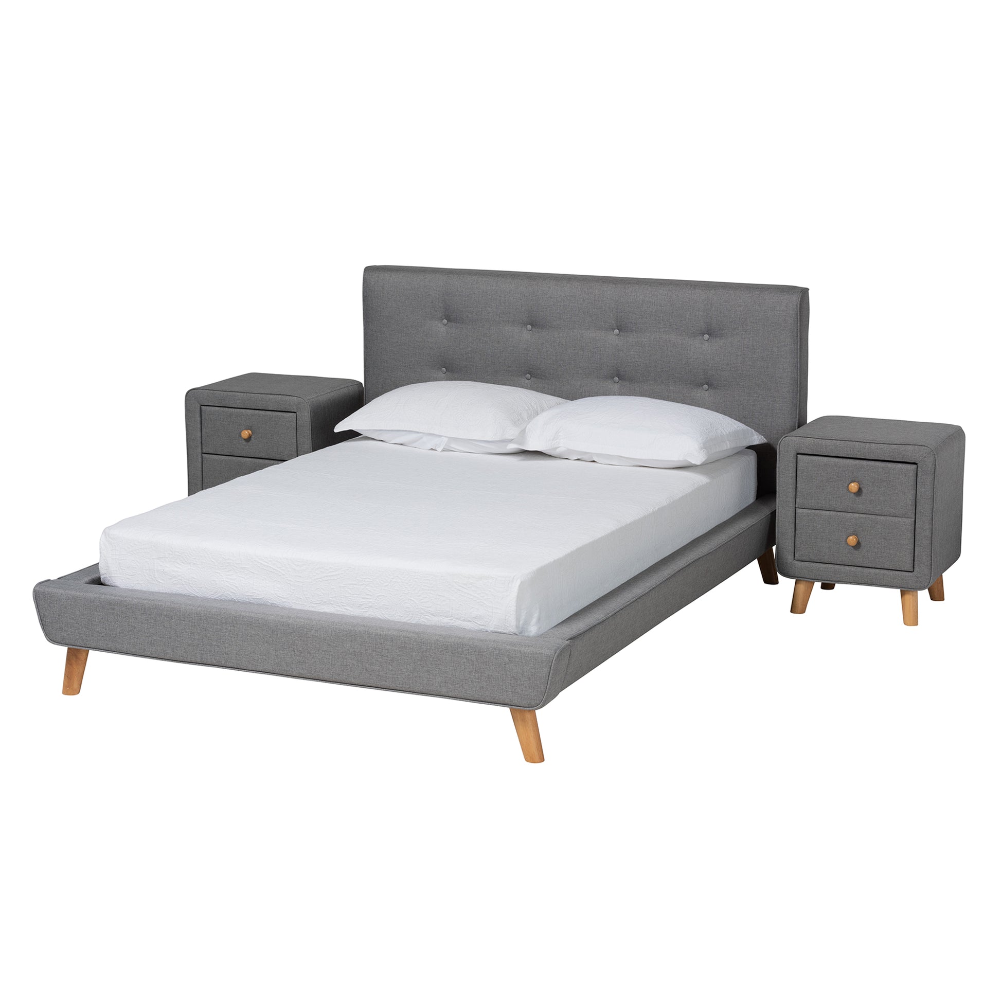 Baxton Studio Jonesy Mid-Century Modern Transitional Grey Fabric Upholstered Full Size 3-Piece Bedroom Set | Beds | Modishstore - 2