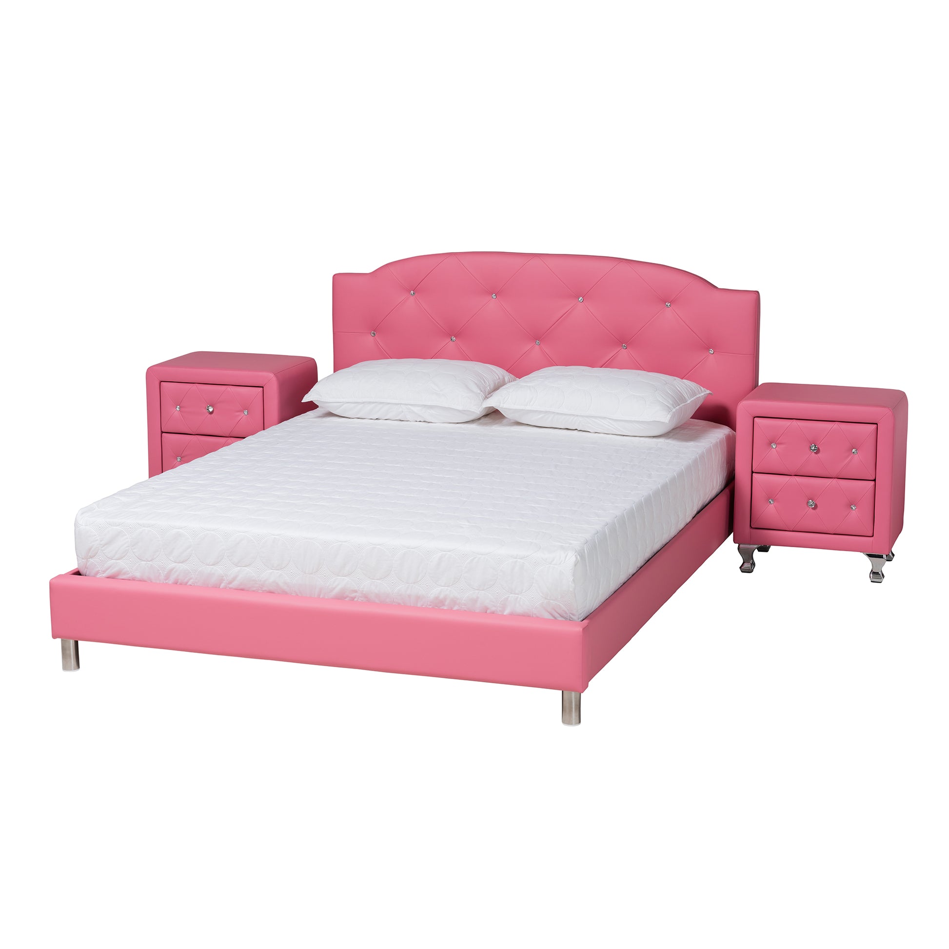 Baxton Studio Canterbury Contemporary Glam Pink Faux Leather Upholstered Full Size 3-Piece Bedroom Set | Beds | Modishstore - 2