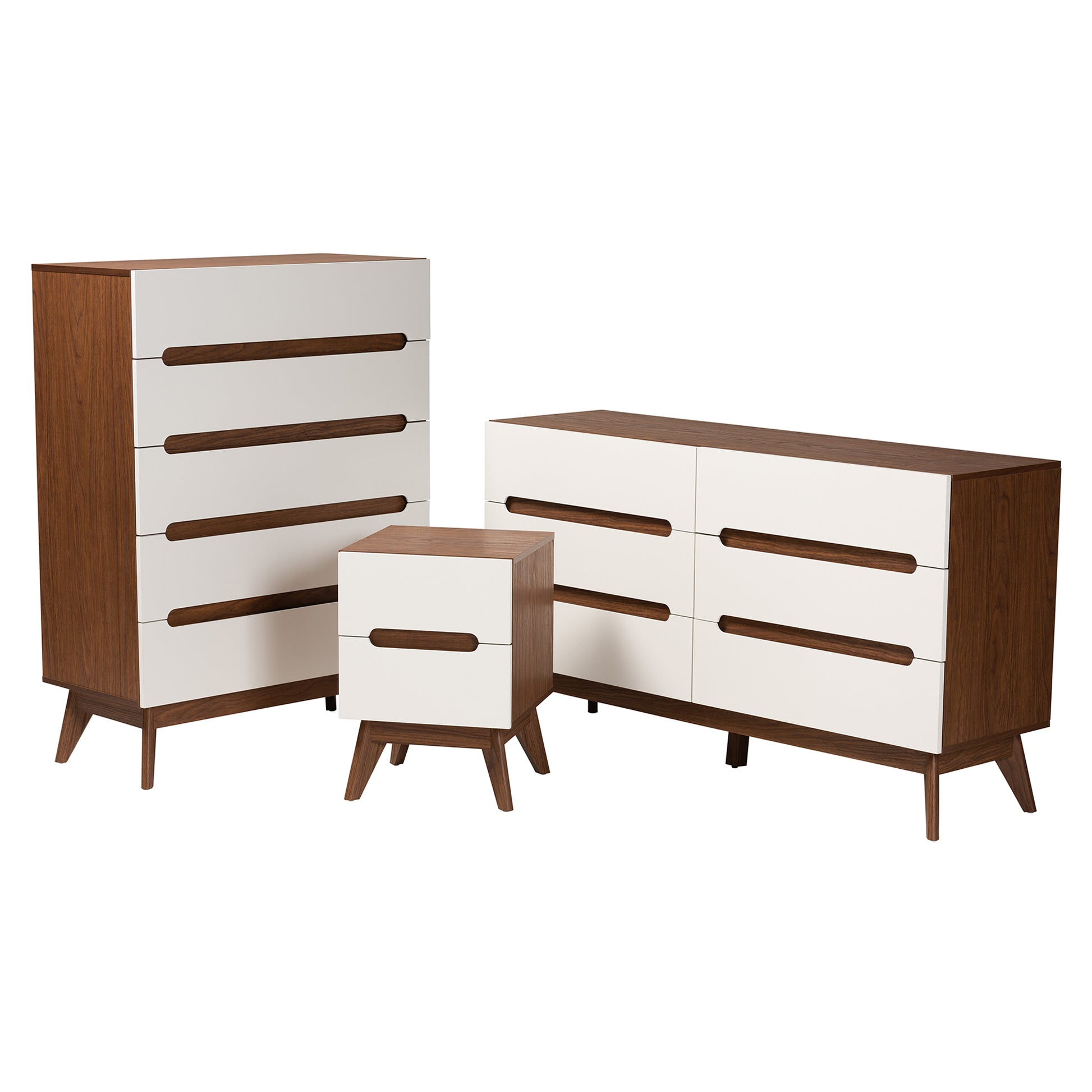 Baxton Studio Calypso Mid-Century Modern Two-Tone White and Walnut Brown Finished Wood 3-Piece Storage Set | Bedroom Sets | Modishstore - 4