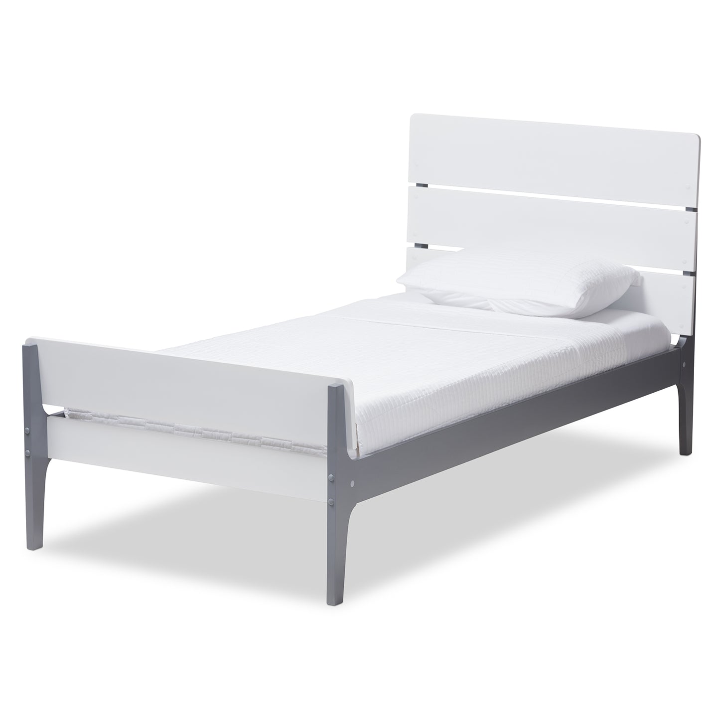 Baxton Studio Nereida Modern Classic Mission Style White and Dark Grey-Finished Wood Twin Platform Bed | Beds | Modishstore - 2