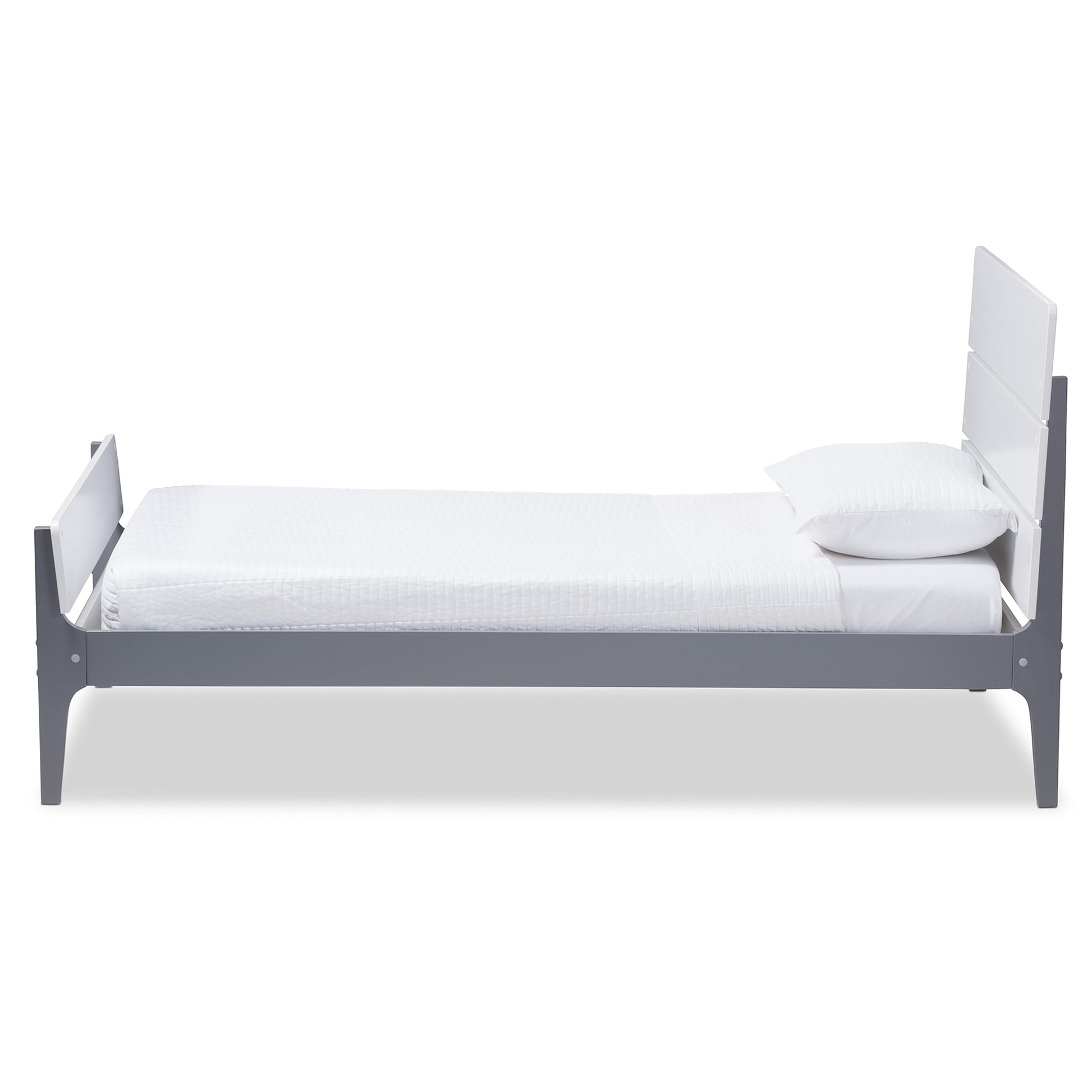 Baxton Studio Nereida Modern Classic Mission Style White and Dark Grey-Finished Wood Twin Platform Bed | Beds | Modishstore - 3