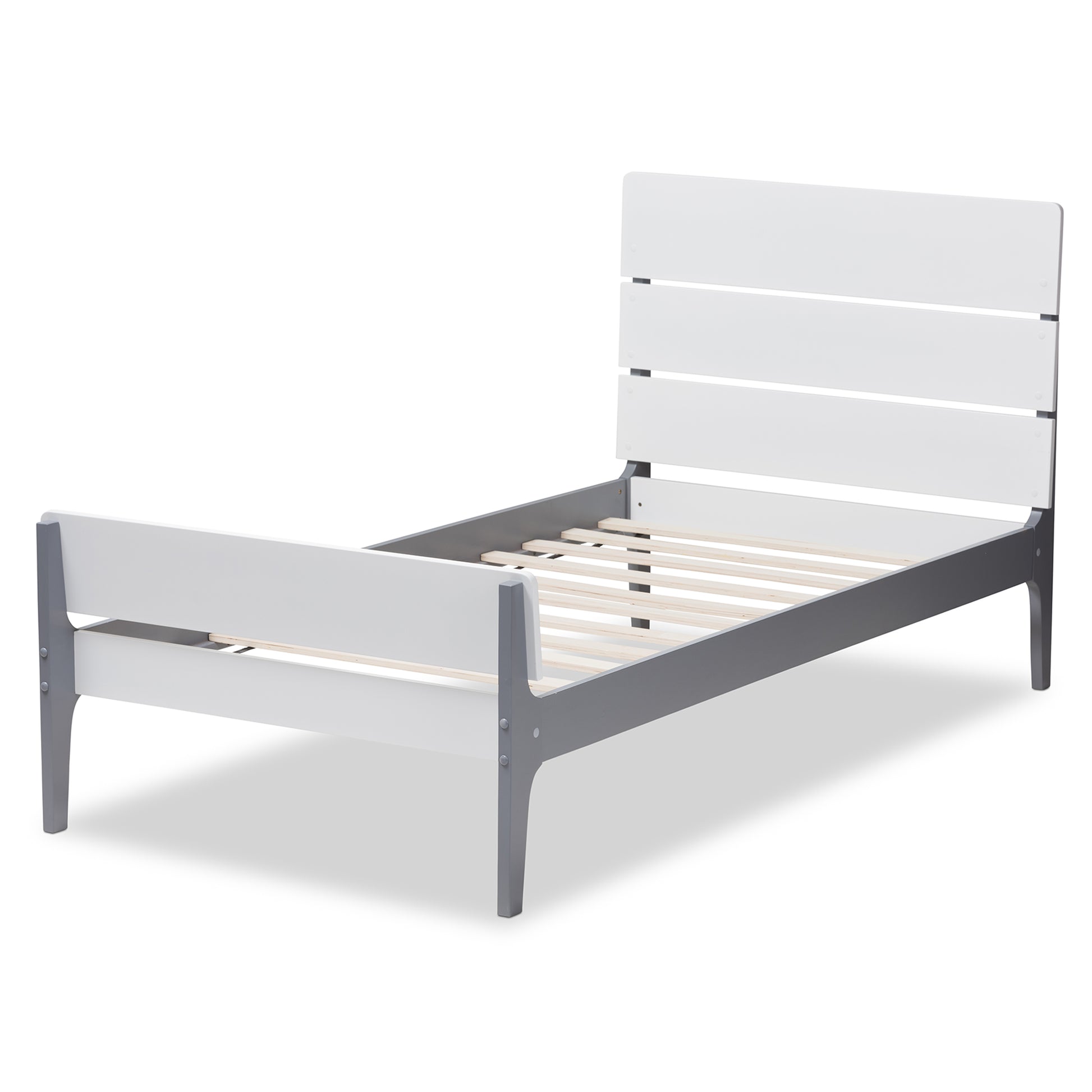 Baxton Studio Nereida Modern Classic Mission Style White and Dark Grey-Finished Wood Twin Platform Bed | Beds | Modishstore - 4