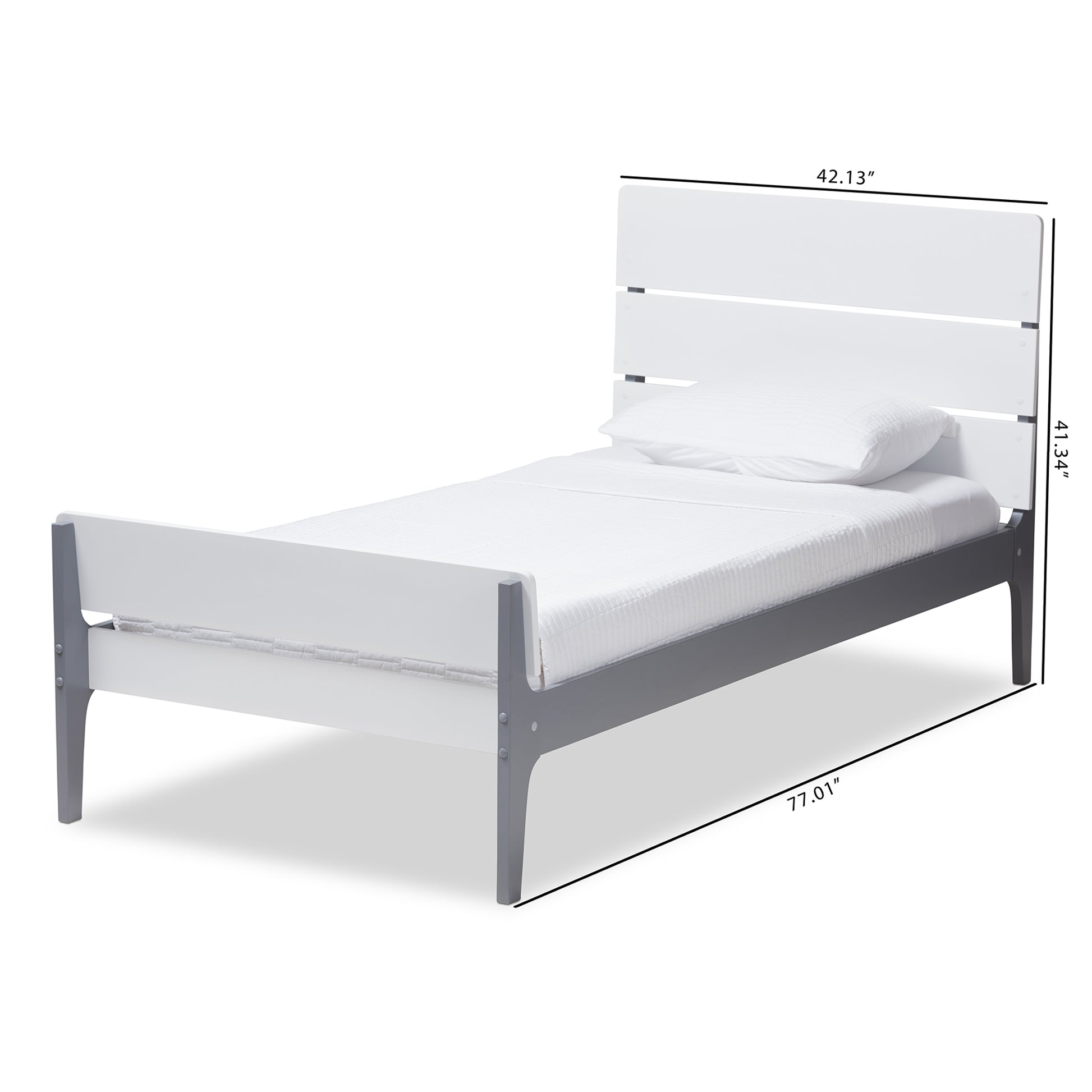 Baxton Studio Nereida Modern Classic Mission Style White and Dark Grey-Finished Wood Twin Platform Bed | Beds | Modishstore - 8