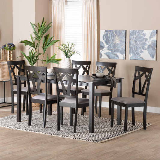 Baxton Studio Sylvia Modern Grey Fabric and Dark Brown Finished Wood 7-Piece Dining Set | Dining Sets | Modishstore