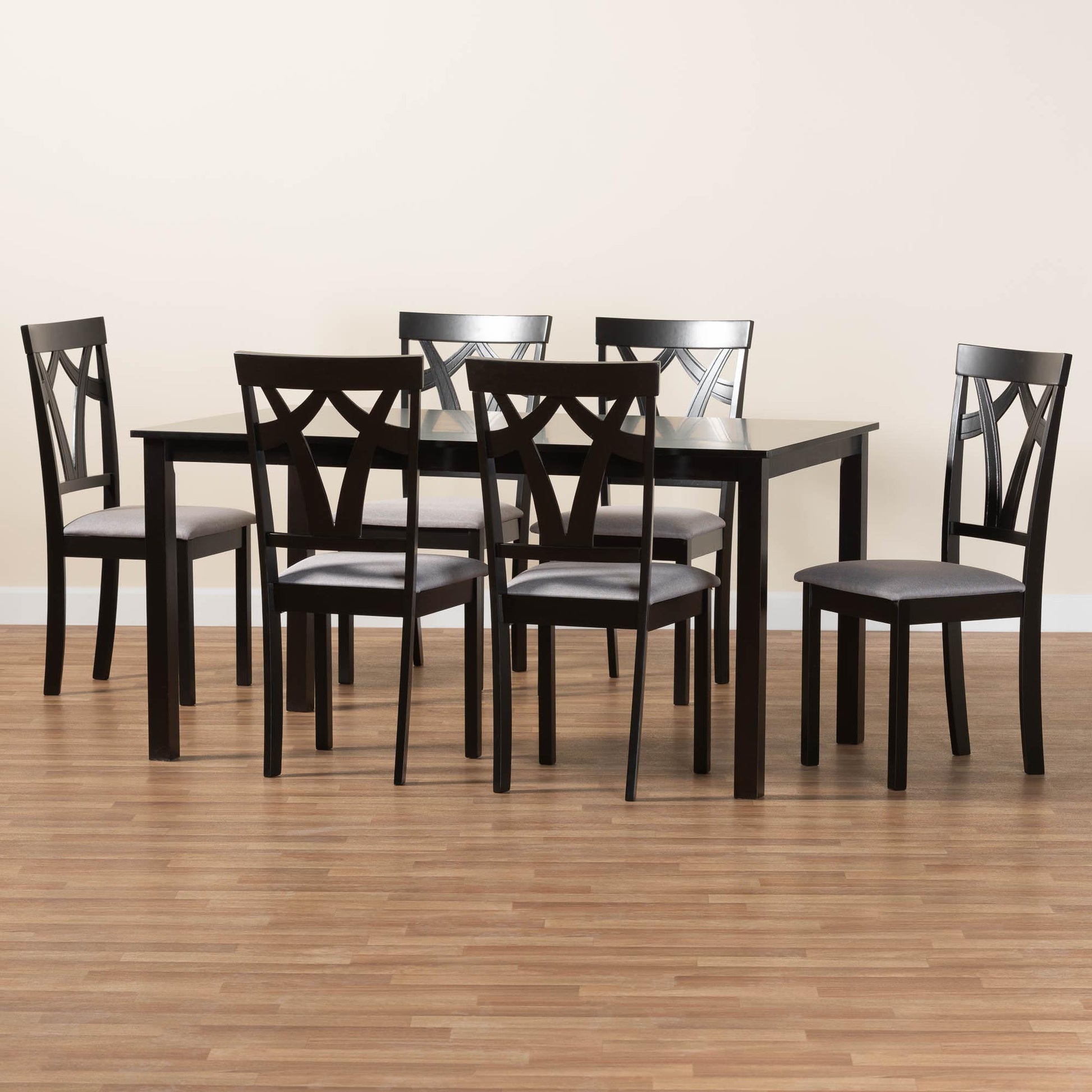 Baxton Studio Sylvia Modern Grey Fabric and Dark Brown Finished Wood 7-Piece Dining Set | Dining Sets | Modishstore - 2