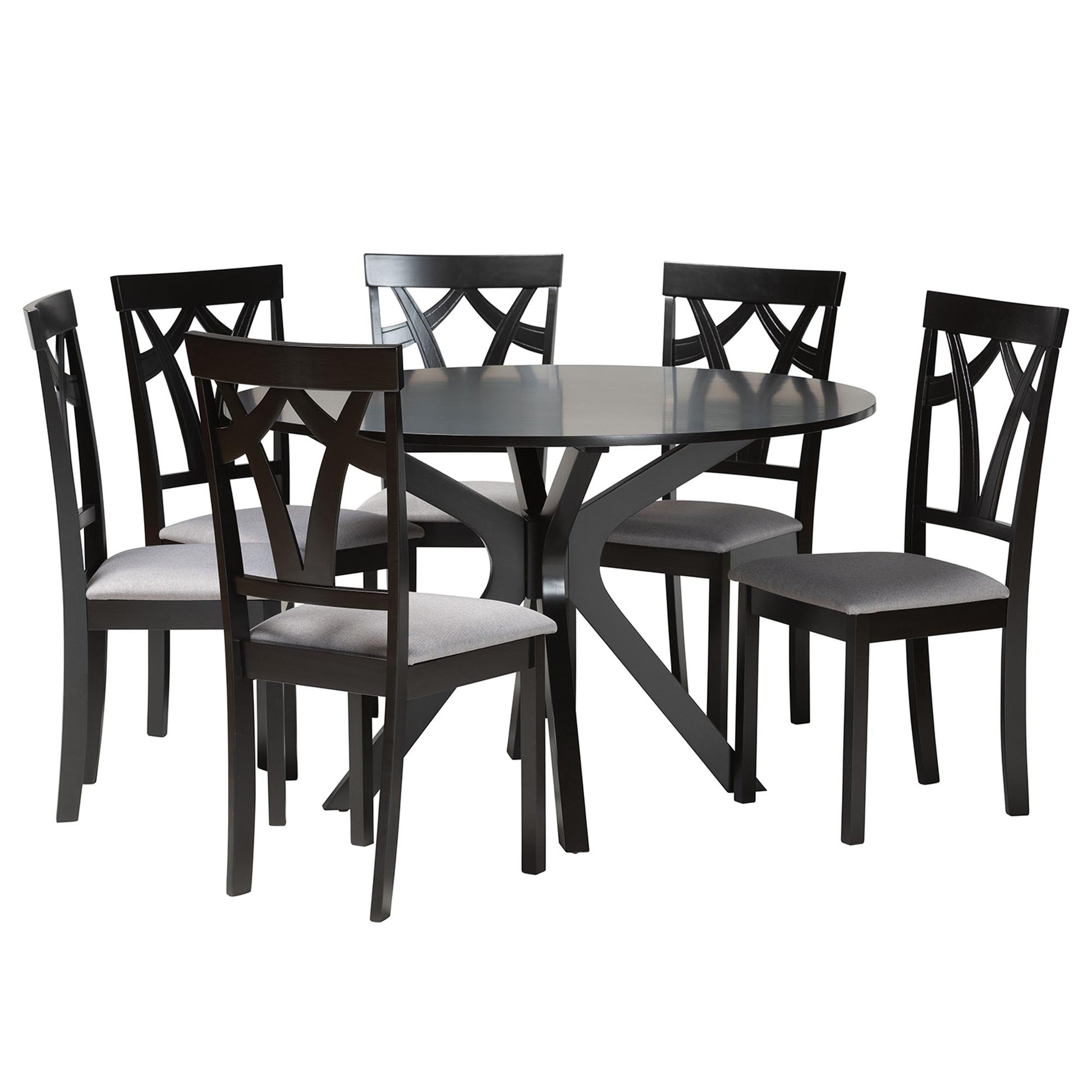 Baxton Studio Luise Modern Grey Fabric and Dark Brown Finished Wood 7-Piece Dining Set | Dining Sets | Modishstore - 2