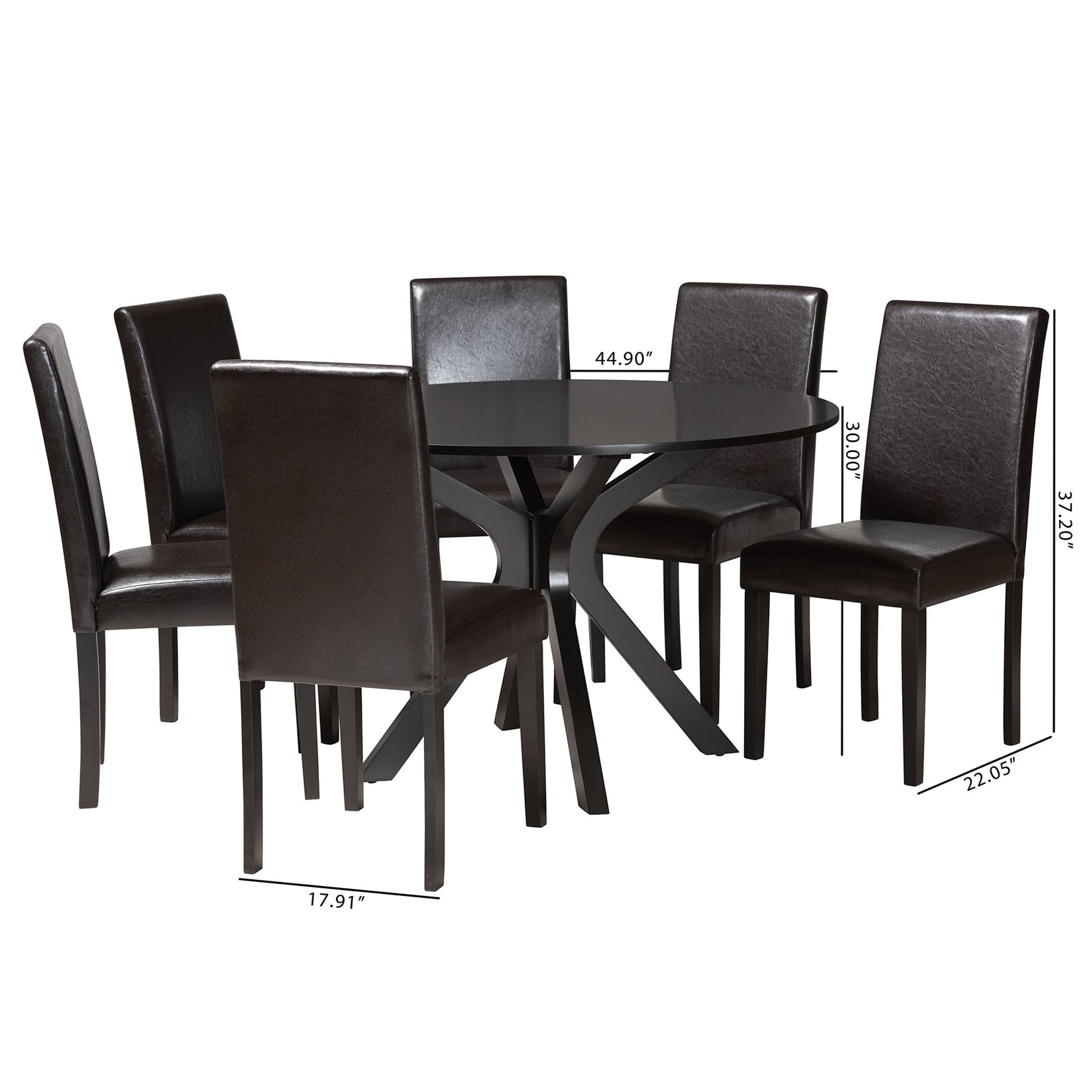 Baxton Studio Asli Modern Espresso Brown Faux Leather and Wood 7-Piece Dining Set | Dining Sets | Modishstore - 10