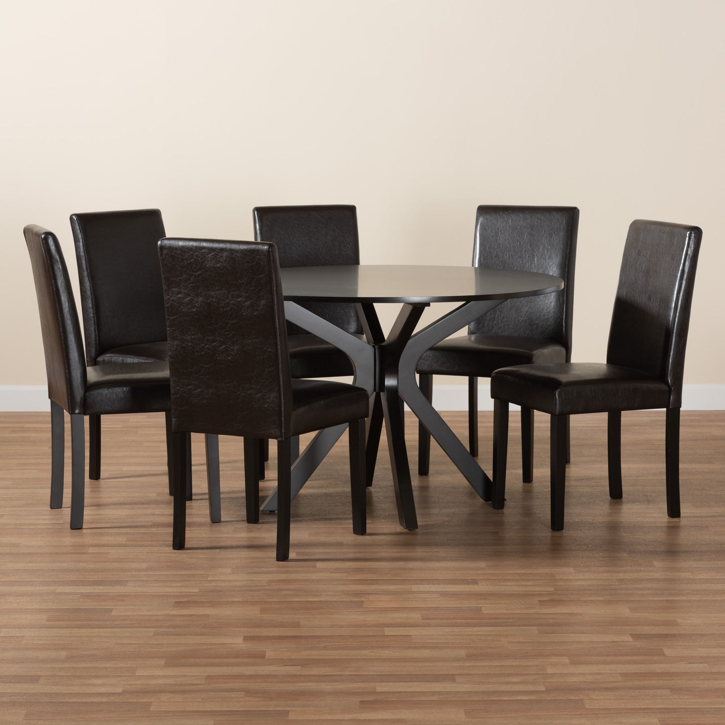 Baxton Studio Asli Modern Espresso Brown Faux Leather and Wood 7-Piece Dining Set | Dining Sets | Modishstore - 9