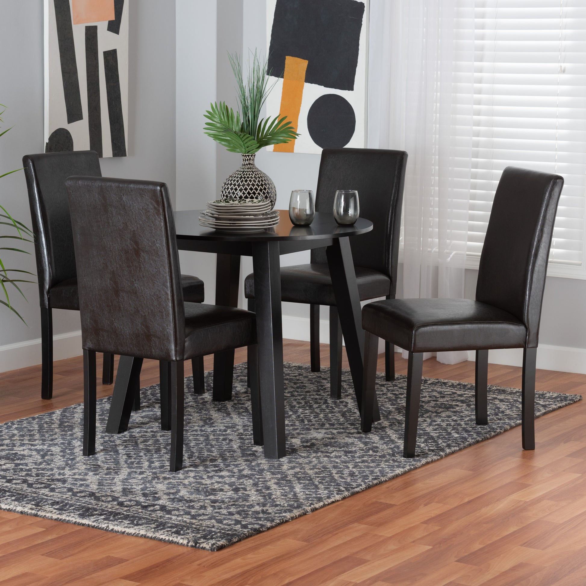 Baxton Studio Emine Modern Dark Brown Faux Leather and Espresso Brown Finished Wood 5-Piece Dining Set | Dining Sets | Modishstore