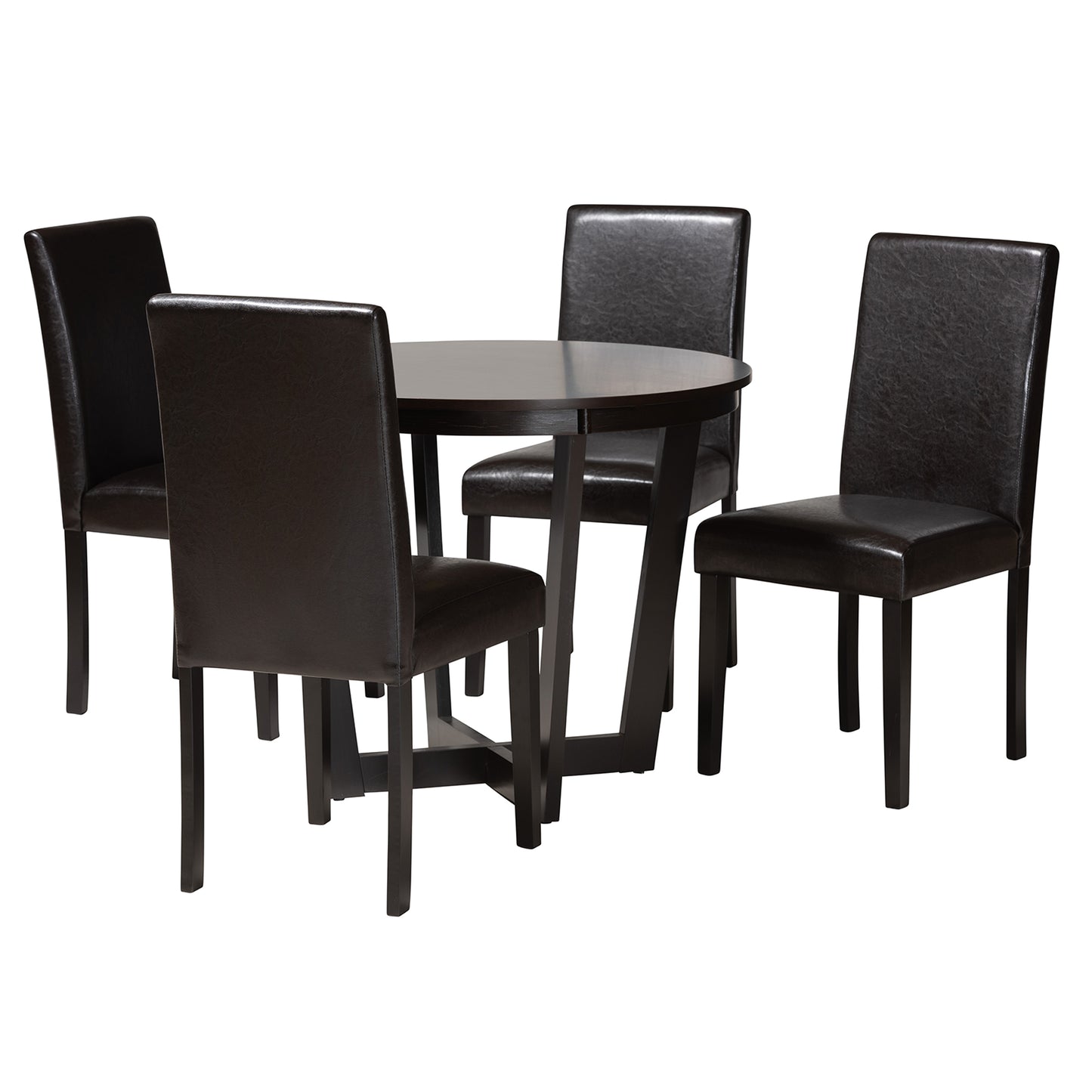 Baxton Studio Bruna Modern Dark Brown Faux Leather and Espresso Brown Finished Wood 5-Piece Dining Set | Dining Sets | Modishstore - 4