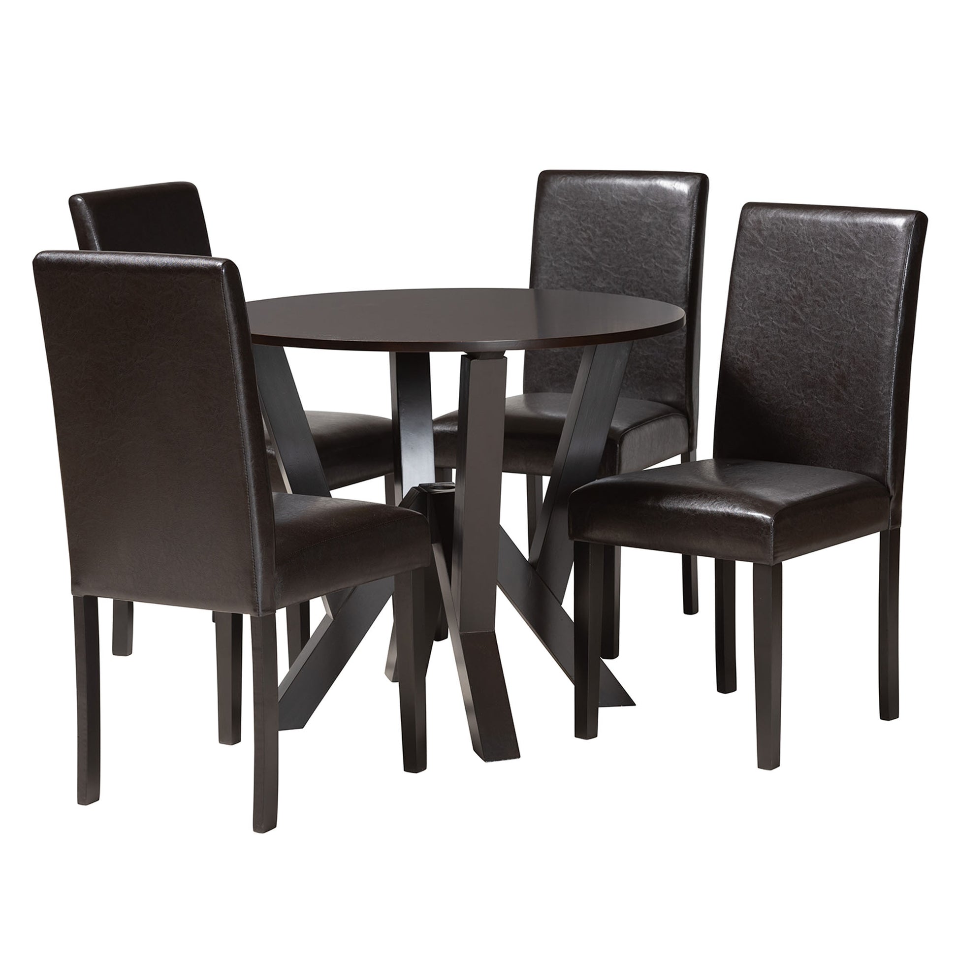 Baxton Studio Rosi Modern Espresso Brown Faux Leather and Wood 5-Piece Dining Set | Dining Sets | Modishstore - 4