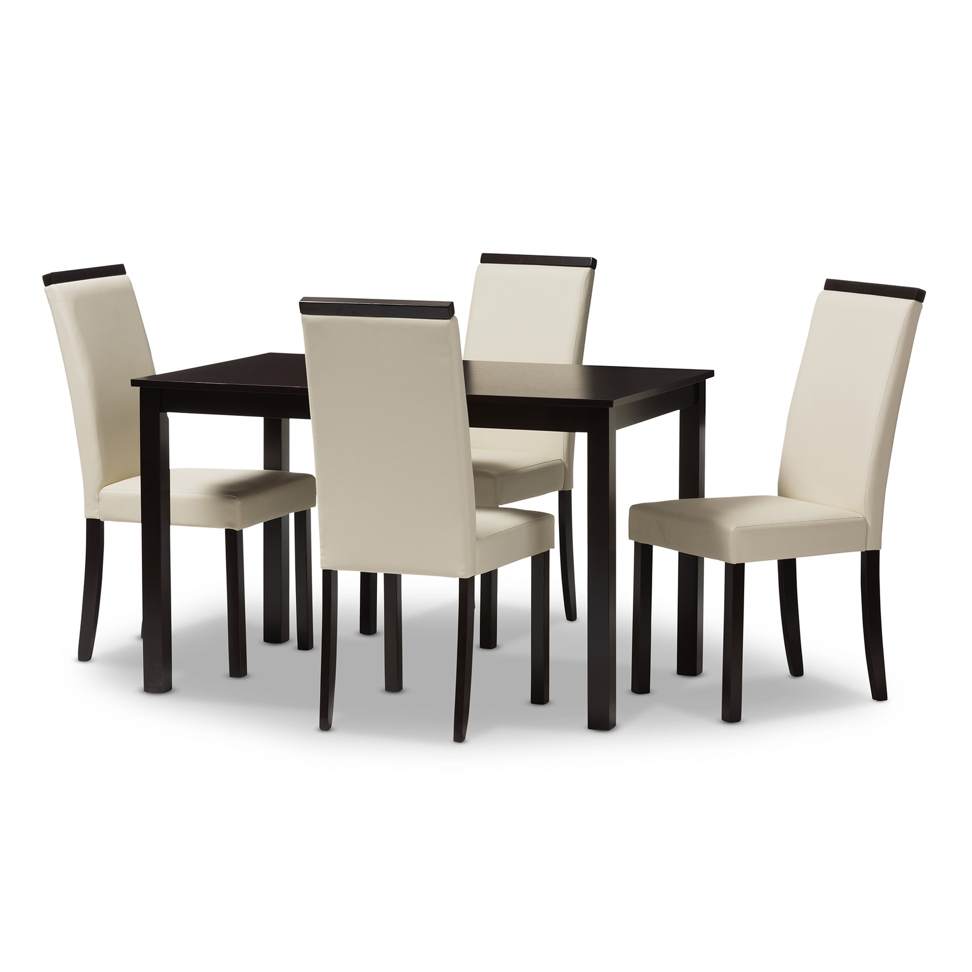 Baxton Studio Daveney Modern and Contemporary Cream Faux Leather Upholstered 5-Piece Dining Set | Dining Sets | Modishstore - 2