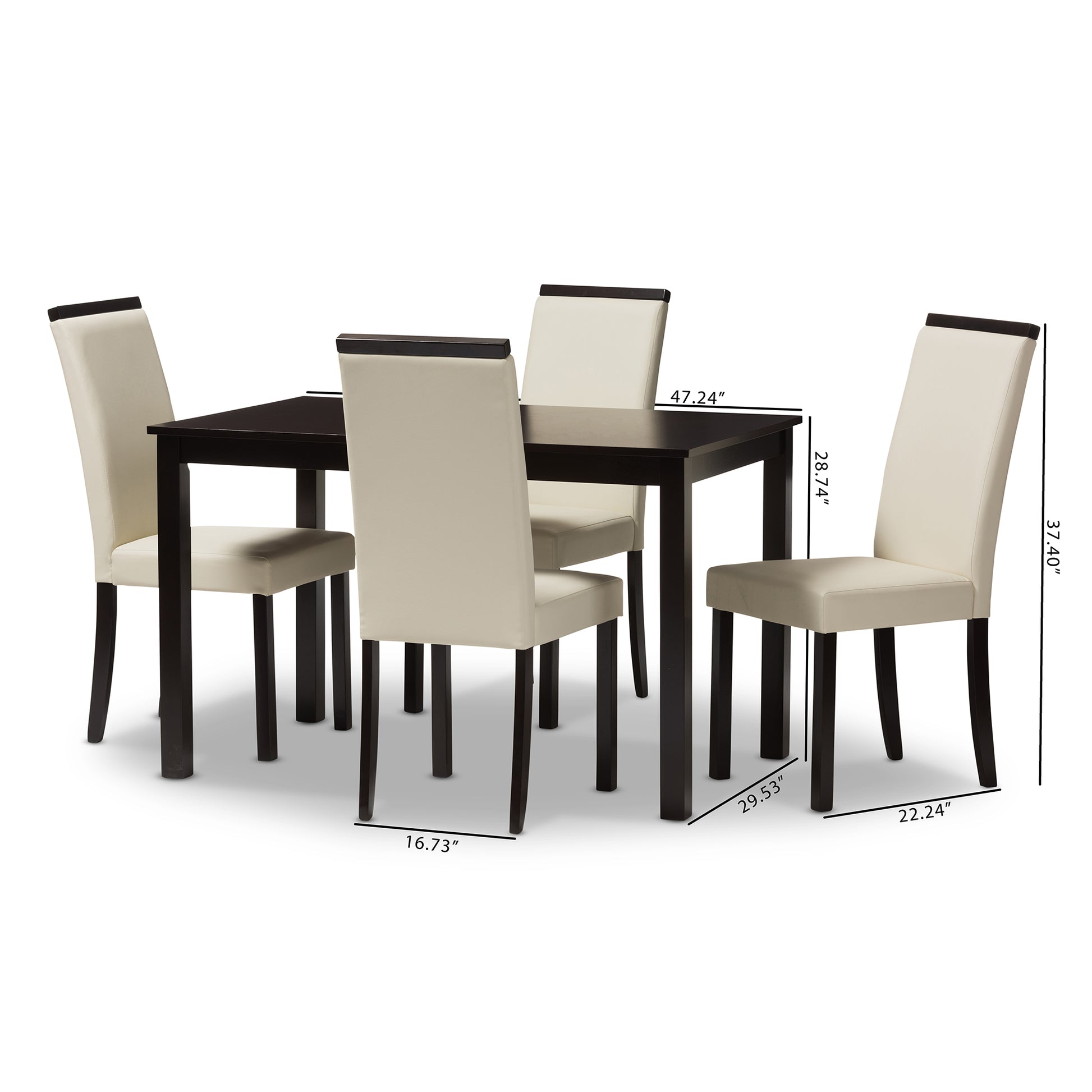 Baxton Studio Daveney Modern and Contemporary Cream Faux Leather Upholstered 5-Piece Dining Set | Dining Sets | Modishstore - 6