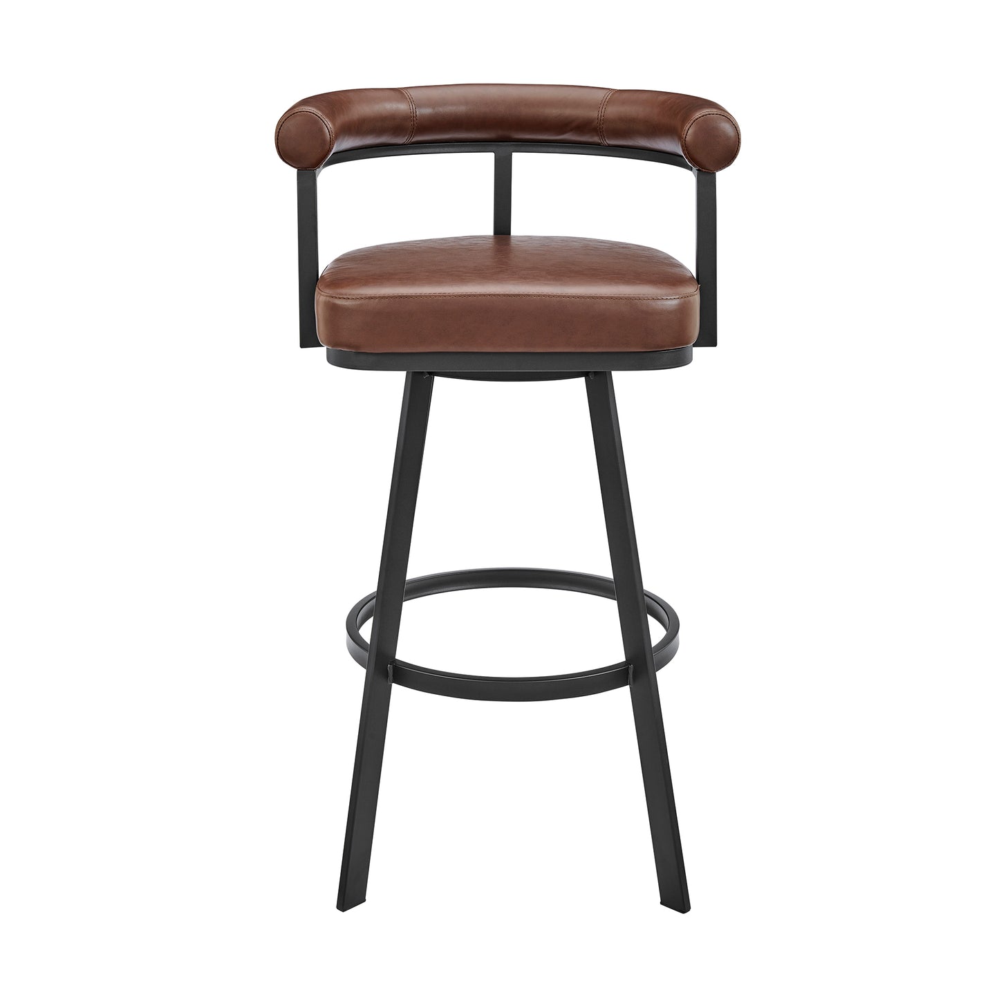 Nolagam Swivel Counter Stool in Black Metal with Brown Faux Leather By Armen Living | Bar Stools | Modishstore - 3