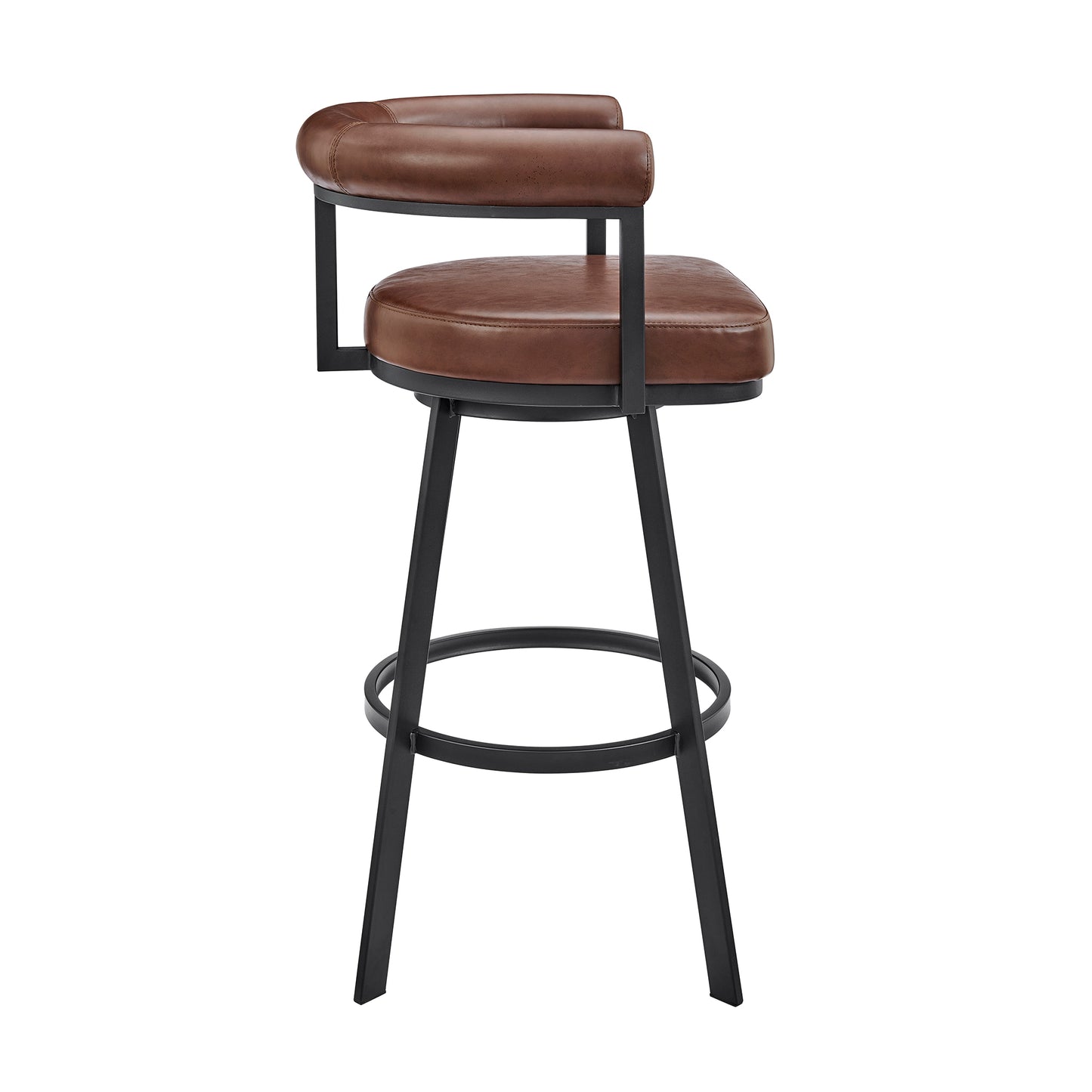 Nolagam Swivel Counter Stool in Black Metal with Brown Faux Leather By Armen Living | Bar Stools | Modishstore - 4