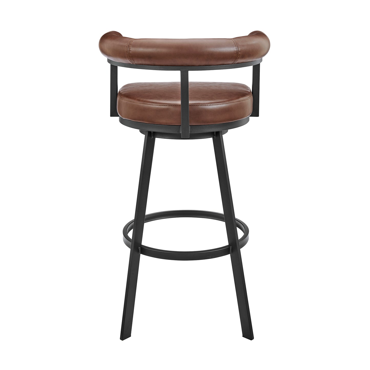 Nolagam Swivel Counter Stool in Black Metal with Brown Faux Leather By Armen Living | Bar Stools | Modishstore - 6