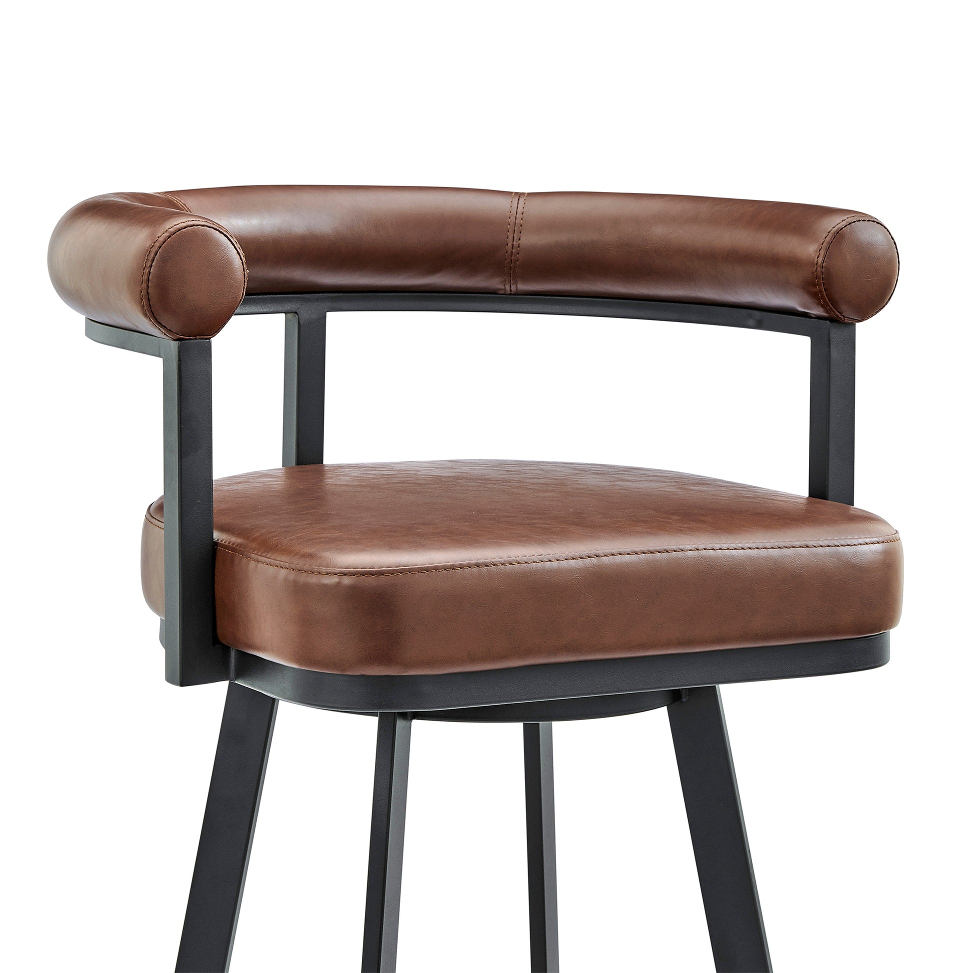 Nolagam Swivel Counter Stool in Black Metal with Brown Faux Leather By Armen Living | Bar Stools | Modishstore - 7