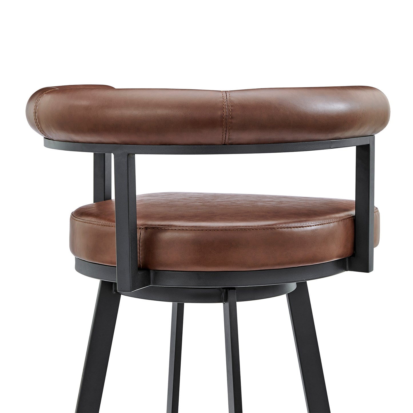 Nolagam Swivel Counter Stool in Black Metal with Brown Faux Leather By Armen Living | Bar Stools | Modishstore - 11