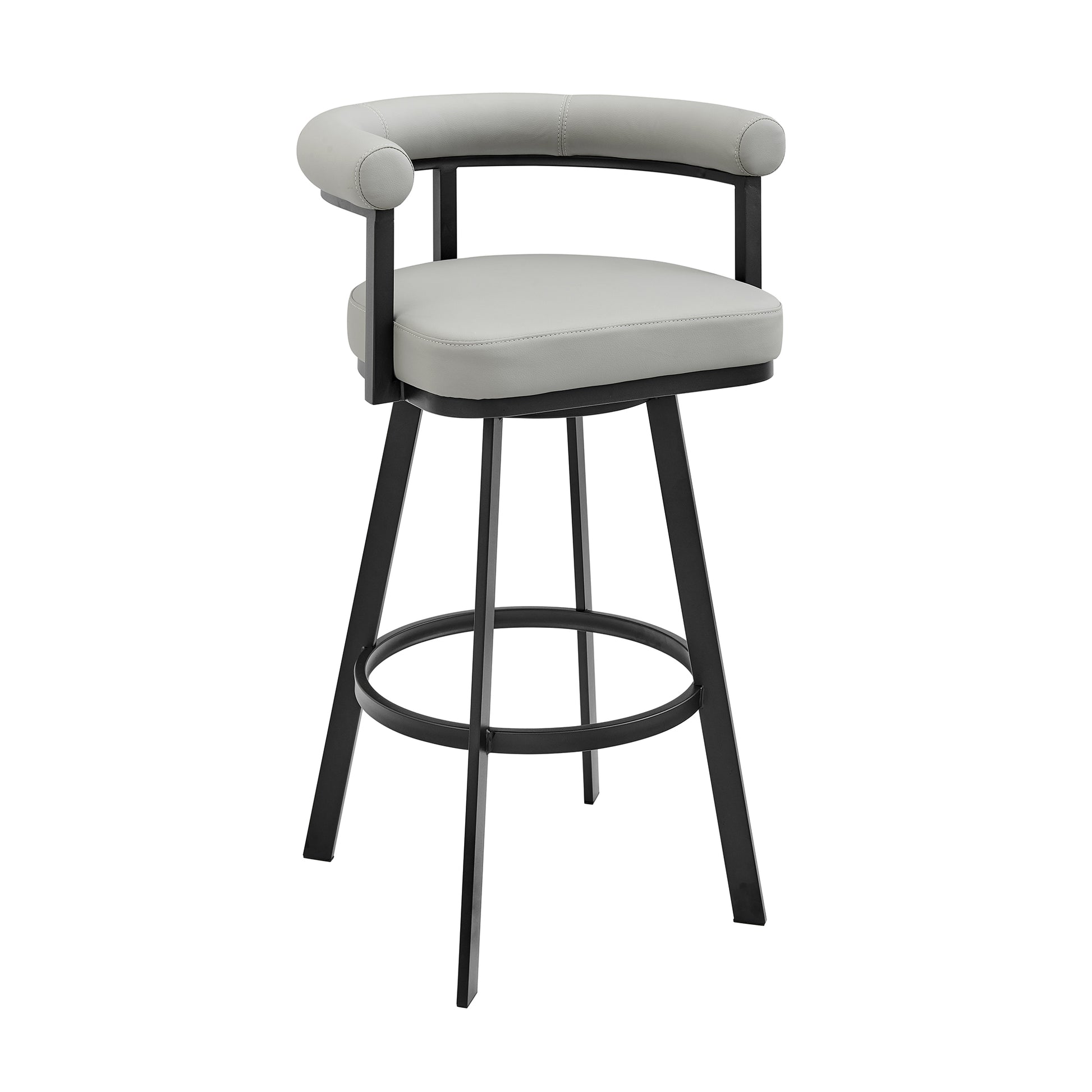 Nolagam Swivel Counter Stool in Black Metal with Brown Faux Leather By Armen Living | Bar Stools | Modishstore - 13