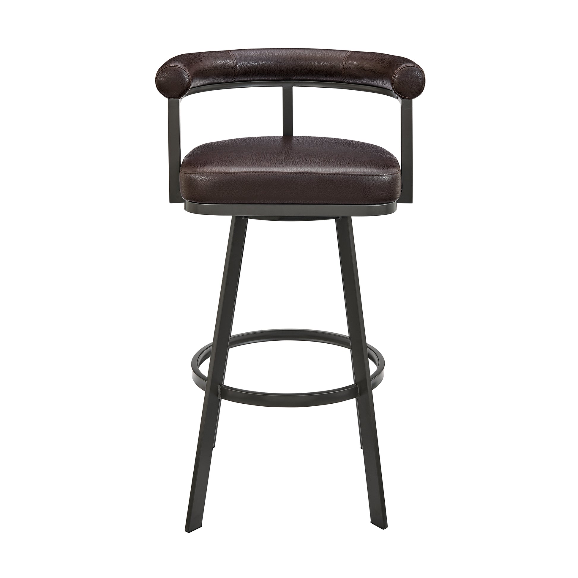 Nolagam Swivel Counter Stool in Black Metal with Brown Faux Leather By Armen Living | Bar Stools | Modishstore - 25