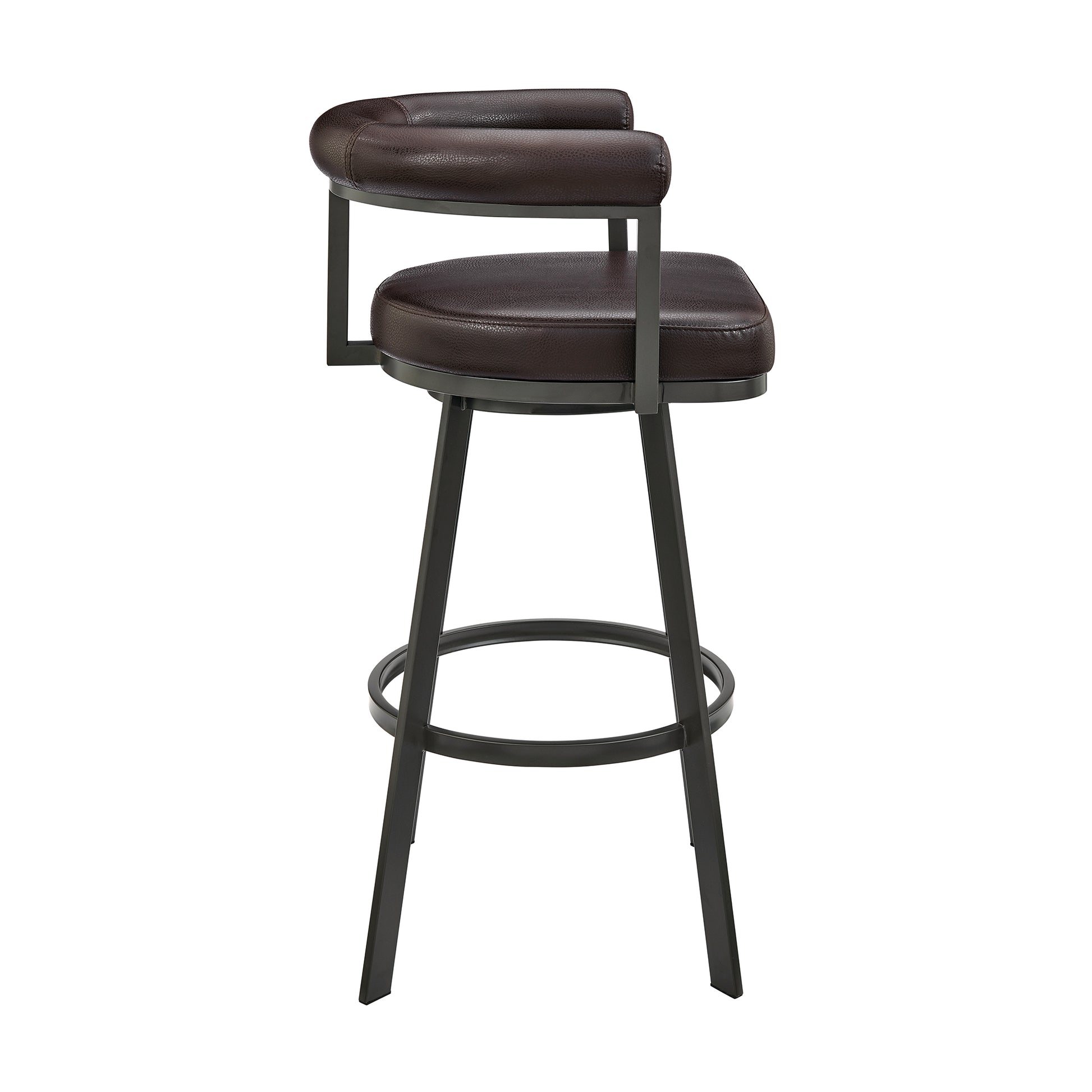 Nolagam Swivel Counter Stool in Black Metal with Brown Faux Leather By Armen Living | Bar Stools | Modishstore - 26