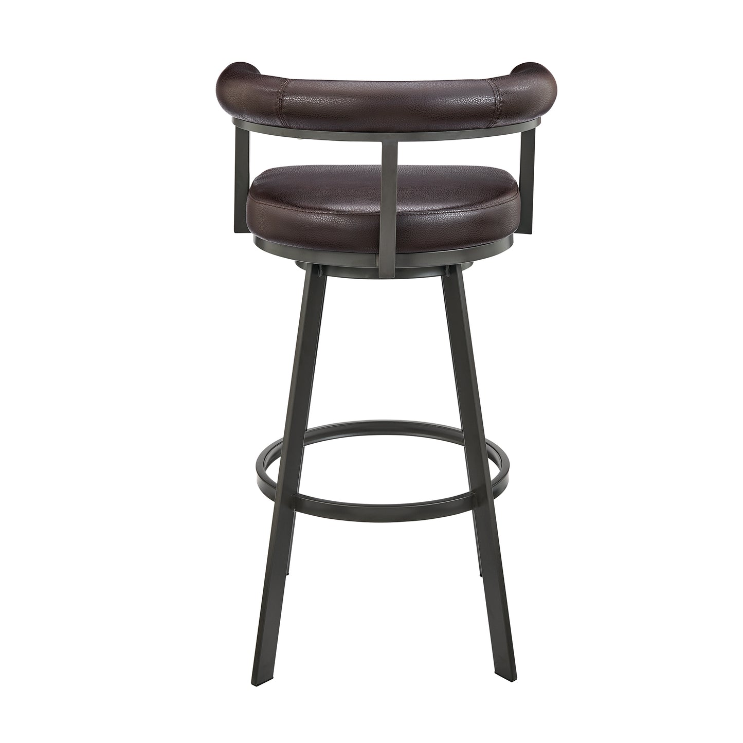 Nolagam Swivel Counter Stool in Black Metal with Brown Faux Leather By Armen Living | Bar Stools | Modishstore - 28