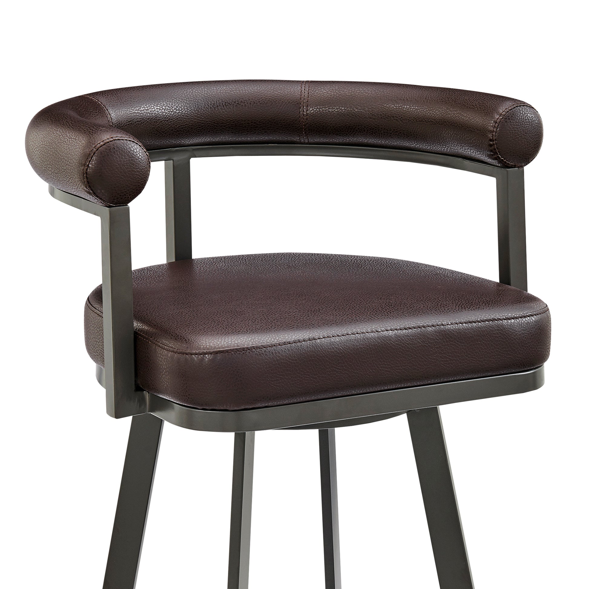 Nolagam Swivel Counter Stool in Black Metal with Brown Faux Leather By Armen Living | Bar Stools | Modishstore - 29