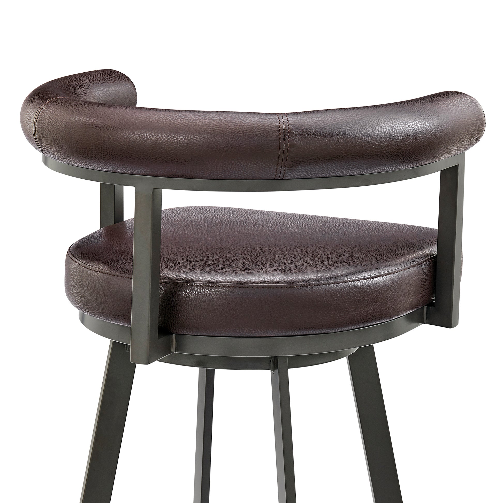 Nolagam Swivel Counter Stool in Black Metal with Brown Faux Leather By Armen Living | Bar Stools | Modishstore - 33